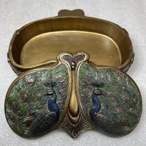 Vtg 2006 VERONESE Design Beautiful Peacocks Floral Trinket Box